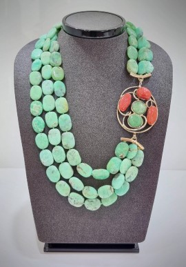 Soara silver necklace with chryspoase and coral SOA2103