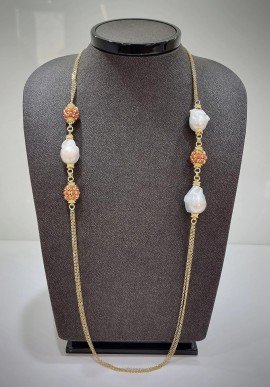 Soara necklace in silver, pearls and coral SOA2108