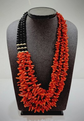 Soara necklace in silver, onyx and coral SOA2125