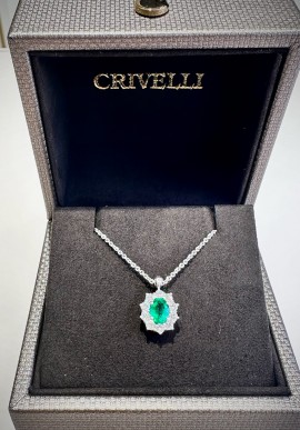Collana Crivelli in oro bianco con diamanti e smeraldo CRV22303