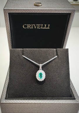 Collana Crivelli in oro bianco con diamanti e smeraldo CRV22302