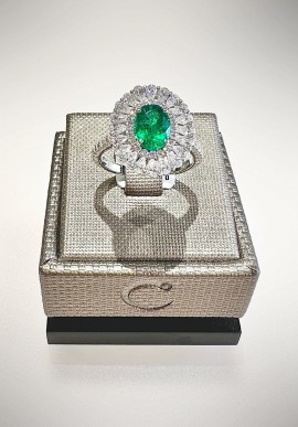 Crivelli white gold ring with diamonds and emerald CRV223022