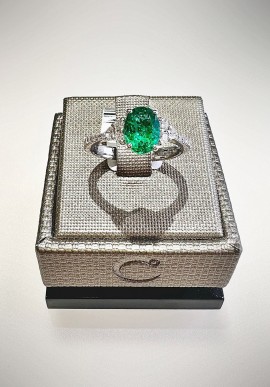 Crivelli white gold ring with diamonds and emerald CRV223025