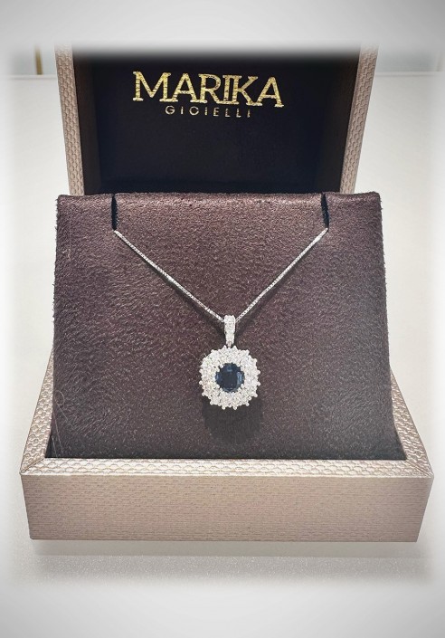 Marika white gold Necklace with diamonds and sapphire CD8O34 AR.4