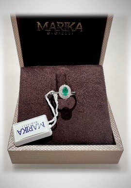 Marika white gold Ring with diamonds and emerald AN8458S SA.2