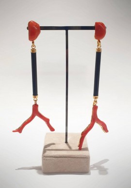 Soara silver earrings with coral and onyx SOA2325