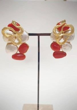Soara silver earrings with coral and pearls SAO2334