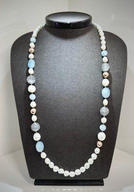 Soara silver necklace with beryl and pearls SOA2313