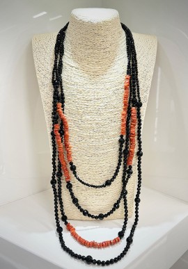 Soara silver necklace with coral and onyx SOA2310