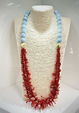 Soara silver necklace with coral and aquamarine SOA2308