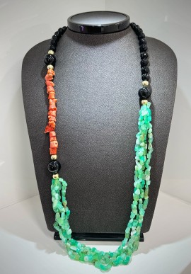 Soara silver necklace with coral, onyx and chrysoprase SOA2307