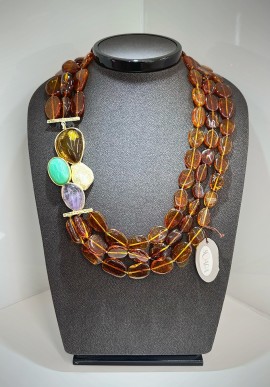 Soara silver necklace with amber, amethyst and jade SOA2302