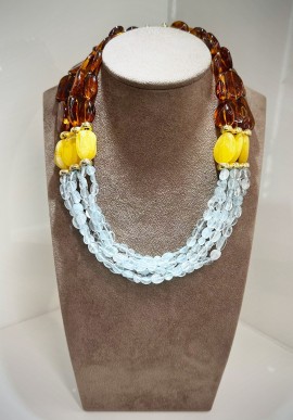 Soara silver necklace with amber and aquamarine SOA2301