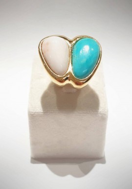 Soara silver band ring with pink coral and turquoise SOA2341