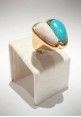 Soara silver band ring with pink coral and turquoise SOA2341