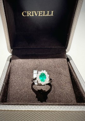 Crivelli white gold ring with brilliant cut diamonds and emerald CRV23063
