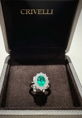 Crivelli white gold ring with brilliant cut diamonds and emerald CRV23062