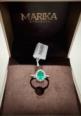 Marika white gold ring with diamonds and emerald AN0707S B.1