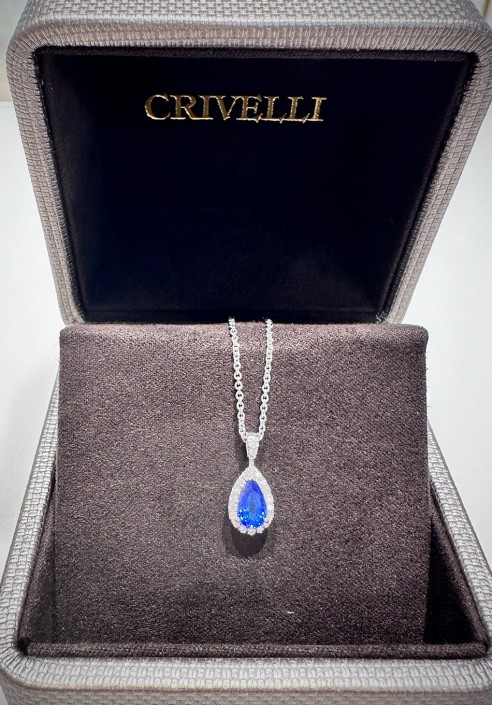 Collana Naava Con Pendente Oro Giallo 9ct E Zaffiro Naturale - Gioiello Donna Con Diamante