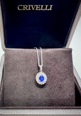 Crivelli white gold necklace with sapphire and diamonds pendant CRV2402