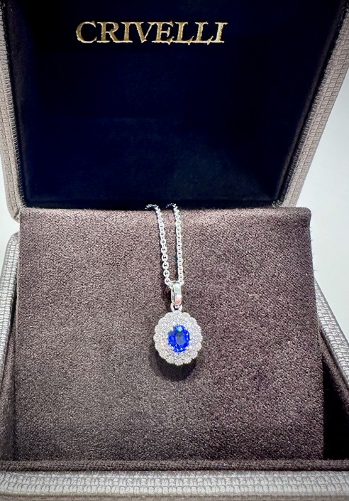 Crivelli white gold necklace with sapphire and diamonds pendant CRV2402