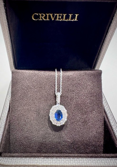 Crivelli white gold necklace with sapphire and diamonds pendant CRV2403