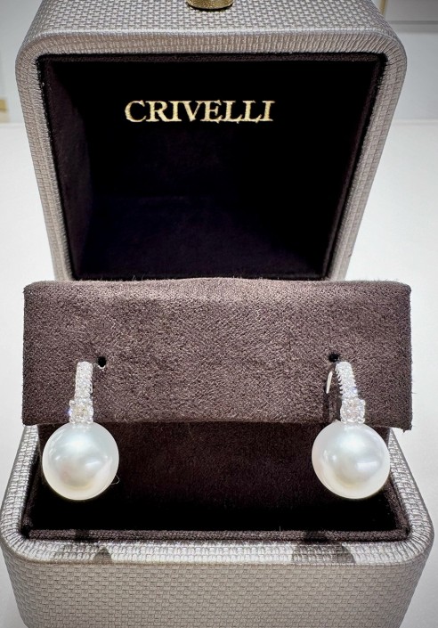 Crivelli white gold earrings with australian pearls and brilliant cut diamonds CRV2435