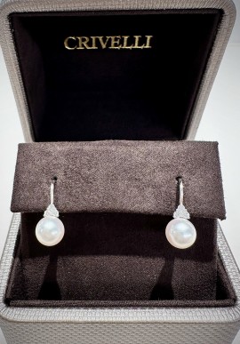 Crivelli white gold earrings with pearls and brilliant cut diamonds CRV2436