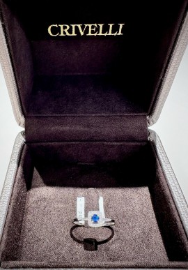 Crivelli white gold ring with brilliant cut diamonds and sapphire CRV2424