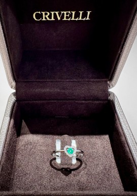 Crivelli white gold ring with brilliant cut diamonds and sapphire CRV2425