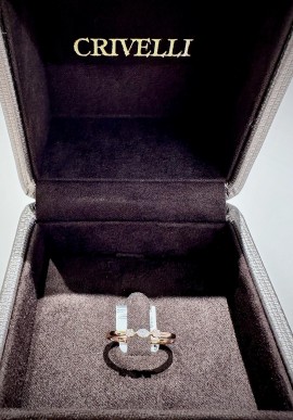 Crivelli rose gold trilogy ring with brilliant cut diamonds CRV2426