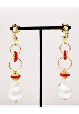 Orecchini in argento, con perle e corallo SOA2463