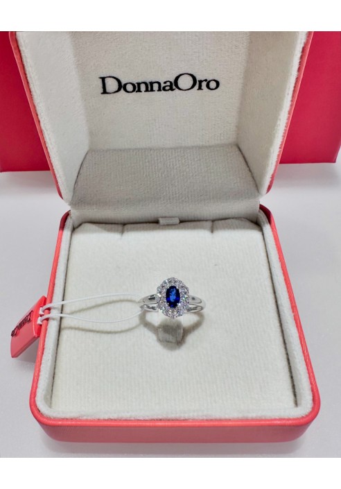 Anello Donnaoro in oro bianco con diamanti e zaffiro DAZ10005.030