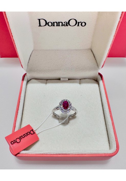 Anello Donnaoro in oro bianco con diamanti e rubino DAR10005.030 no 