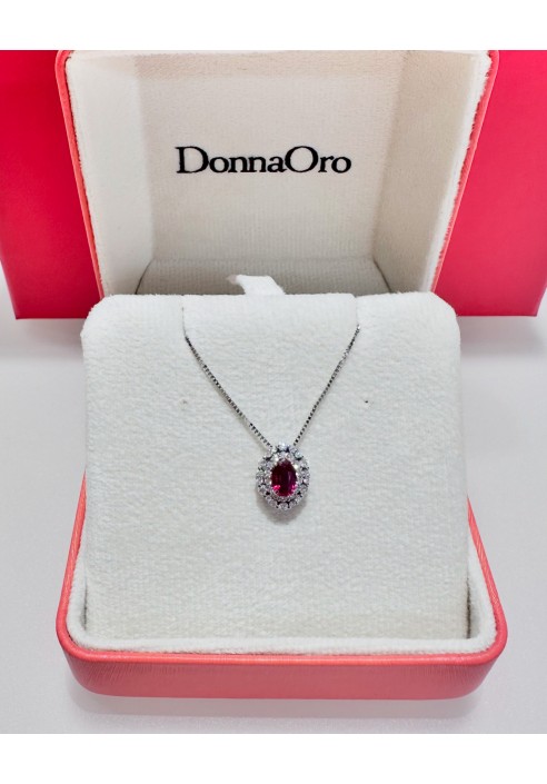 Collana Donnaoro in oro bianco con diamanti e rubino DPR10004.030