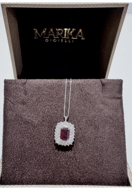 Collana Marika in oro bianco con diamanti e rubino CD0714R MA-1