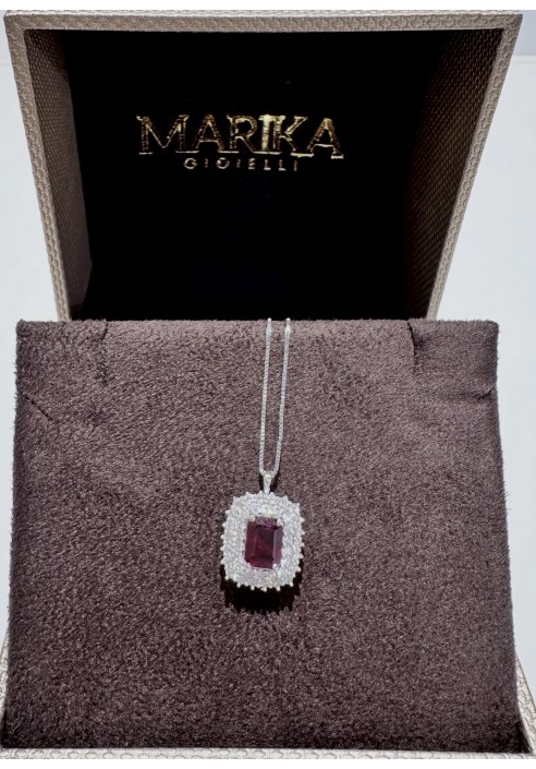 Collana Marika in oro bianco con diamanti e rubino CD0714R MA-1