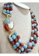  Collana SOARA in argento, corallo e acquamarina SOA2604