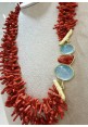 Collana SOARA in argento, corallo e acquamarina SOA2605