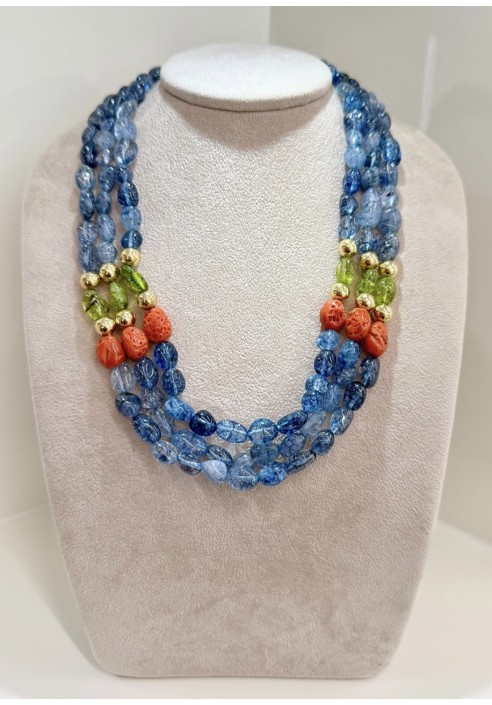 Collana SOARA in argento, con corallo, acquamarina e giada SOA2606