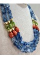 Collana SOARA in argento, con corallo, acquamarina e giada SOA2606