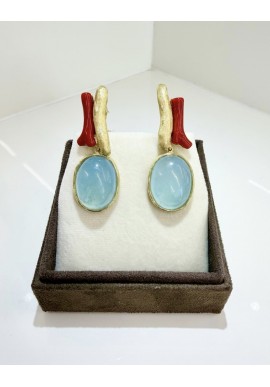  Orecchini SOARA in argento, corallo e acquamarina SOA2618
