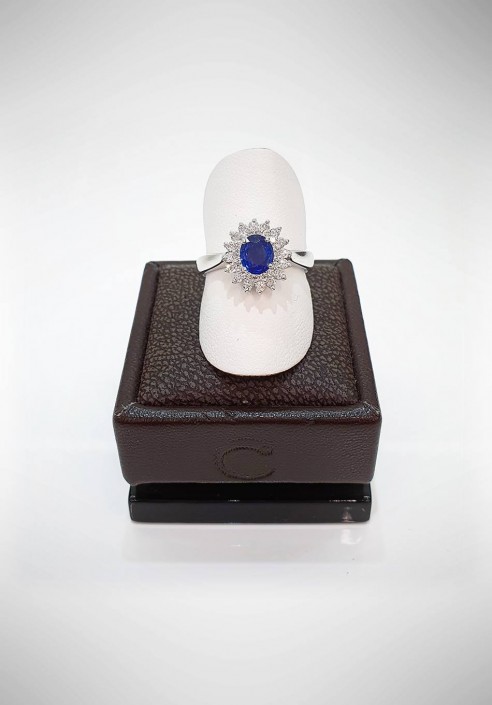 Crivelli ring with diamonds and sapphire CRV0619