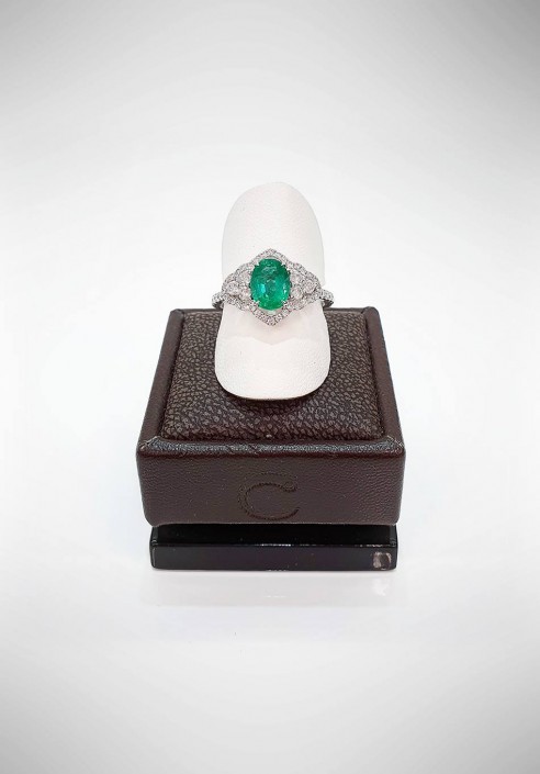 Crivelli ring with diamonds and emeralds CRV1219